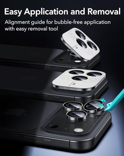 Image of ESR Camera Lens Protector for iPhone 15 Pro Max /15 Pro /14 Pro Max /14 Pro,Ultra-tough HD Individual Lens Protector, Ultra-thin Tempered Glass, 2 Pack, Black