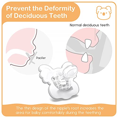 Tyry.hu Soother Baby Pacifiers , Bpa-Free Silicone Newborn Pacifiers With Leaf Handle & 2 Air Holes For Safety To Baby, Koala Shape Pacifier, 4 Set With Pacifier Holder Case(Clear) #TOP2