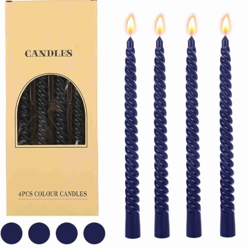 Image of Blue Twisted Taper Candles, Extra Long 10 Inch, Royal Blue, 4-Pack