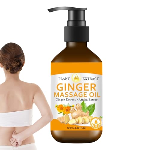 Husoiuy Aceite de jengibre natural | Aceite de jengibre para drenaje linfático | 100 ml Relajante Gotas Masajeador | Aceite esencial de jengibre | Aceite de jengibre puro y natural - Para masajes