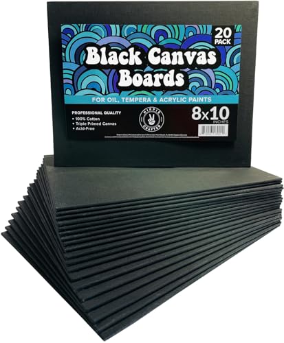 Black Canvas Panels for Painting, 20 Pack, 5x7 Inch Gesso-Primed Boards for Oil, Acrylic & Watercolor, Blank Art Canvas for Artists