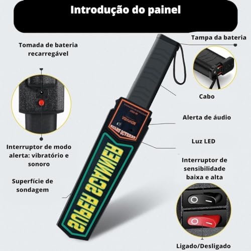 Novavida, Detector Metais Alta Sensibilidade Carregador Sensor Bastão