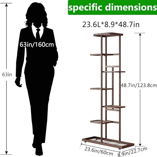 Image of LINZINAR Plant Stand Metal 7 Tier 8 Potted Multiple Flower Pot Holder Shelf Indoor Outdoor Planter Display Shelving Unit for Patio Garden Corner Balcony Living Room, Bronze