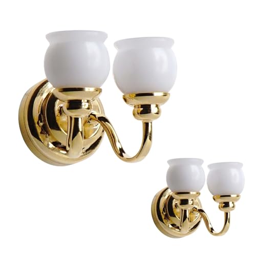 Waldosia 2PCS 1:12 Scale Dollhouse Miniature Gold Led Double-Head Wall Lamp Sconces
