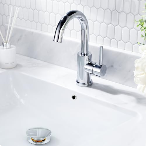 FORIOUS Wasserhahn Bad Hoch mit Ablaufgarnitur,360° Drehbar Edelstahl Waschtischarmatur Hoch mit Warm/Kaltwasser Mischbatterie Einfache Montage für Badezimmer Waschbecken