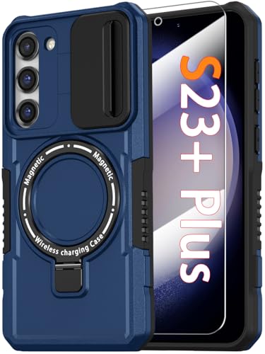 Magnetic Case for Samsung Galaxy S23+ Plus with Ring Stand [Screen Protector] [Compatible with MagSafe Wireless Charging] Military Grade Shockproof Case with Camera Cover for Samsung S23 Plus, Blue