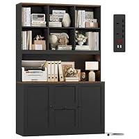 FirFurd Tall Bookcase with Power Outlet & Filing Drawer for A4/Letter Files