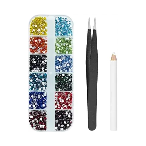 MAEXUS 2400 Pcs Nail Art Rhinestones, MAEXUS Nail Gems Flat Back with Tweezers and Drill Pen for Nail Art Craft, Face Make-up, Home DIY And Professional Use, Colorful Cover