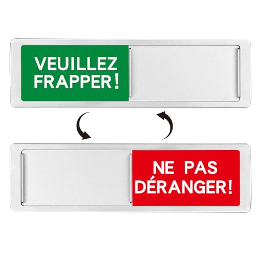 2 Pièces Panneau de Porte Panneau Acrylique Commutable, Veuillez frapper + Ne pas déranger, commutable, Taille 17.7 * 5.2cm (argenté, BG FR)