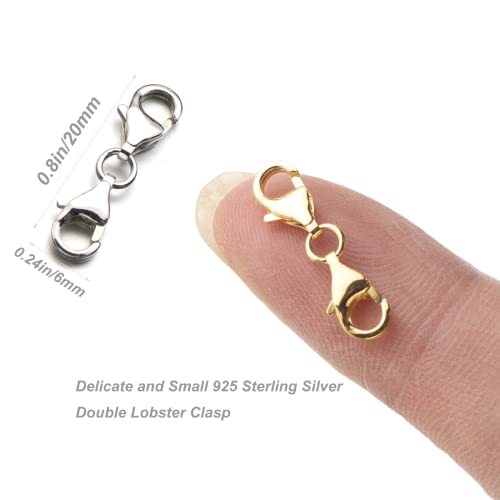 Zpsolution 925 Sterling Silver Double Lobster Clasp Extender Double Opening Necklace Clasp Double Claw Connector Bracelet Extension Clasps For Jewelry Making (Gold & Silver) #TOP1