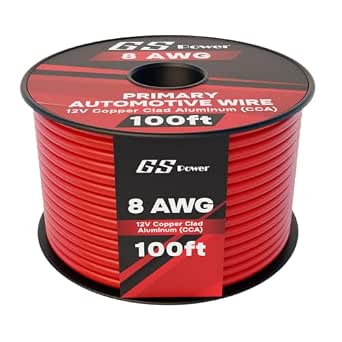 GS Power 8 Gauge Wire 100ft CCA - Red Automotive Electrical Speaker Wire