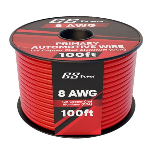 GS Power 100ft CCA 8 Gauge Wire Automotive, Red, 8 AWG 12v, Speaker Electrical Wire Low Voltage Primary for Car Stereo Audio Amplifier Trailer Harness Hookup Wiring DIY by GS Power - Used condition - US$36.09