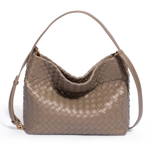 Woven Tote Bag for Women Designer Shoulder Handbag Leather Top Handle Hobo Purses(Pine Tea)