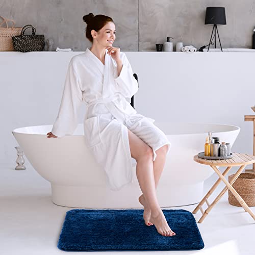 Rosmarus Shaggy Bath Rugs For Bathroom Non Slip 28" X48", Water Absorbent Extra Long Bath Mat, Soft Shower Mat For Bathroom Floor & Tub, Fluffy Plush Bathroom Rugs Machine Washable, Navy #TOP1