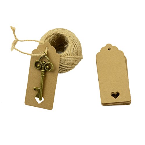 Aokbean 50Pcs Wedding Favors Key Bottle Opener Brown Kraft Paper Gift Tags Rectangle Tags With 98 Feet Nature Jute Twine (Bronze) #TOP3