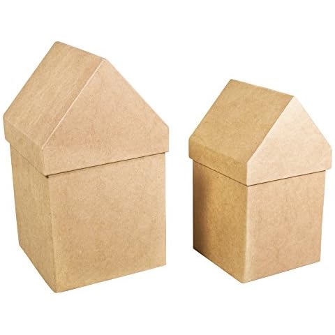 Rayher Pappmaché Boxen Häuser, 2 Stück: 13,3x13,3x23cm Plus 11,5x11,5x20cm, Natur, 13.3 x 13.3 x 23 cm Cover