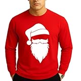 Kropsis Santa Claus Face Christmas Long Sleeve T-Shirt, L, Red