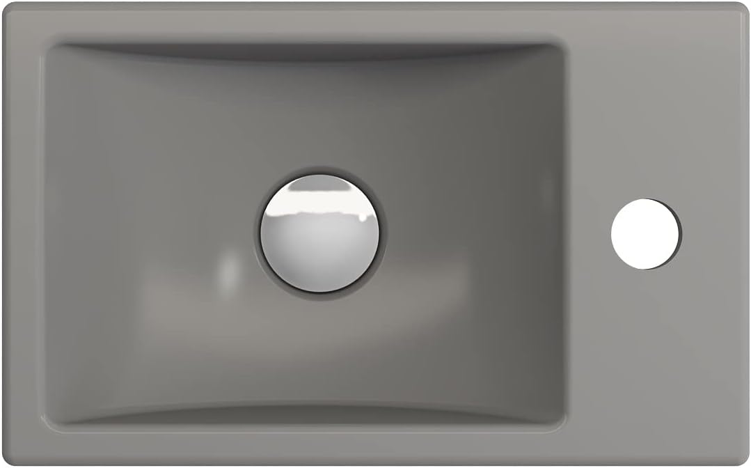 BOCCHI Milano Wall-Mounted Sink Fireclay 14.5 in. 1-hole Right Side Faucet Deck in Matte Gray