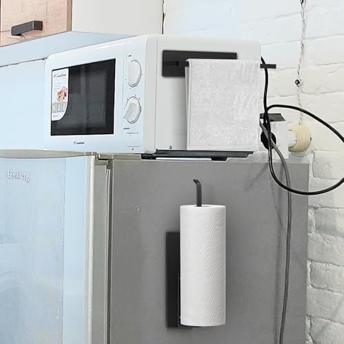 Black Paper Towel Holder, Magnetic Paper Towel Holder for Fridge, Toilet Paper Roll Holder Magnet Towel Rack Wall Mount Fridge Organizer for Paper Towels Rolls Bathroom Pantry RV Kitchen Storage - Image 9