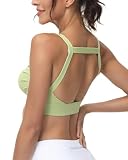 romansong Open Back Sports Bra for Women Sexy Cutout Strappy Longline Workout Crop Tank Top with Removable Padded Cups (as1, Alpha, s, Regular, Regular, Green)