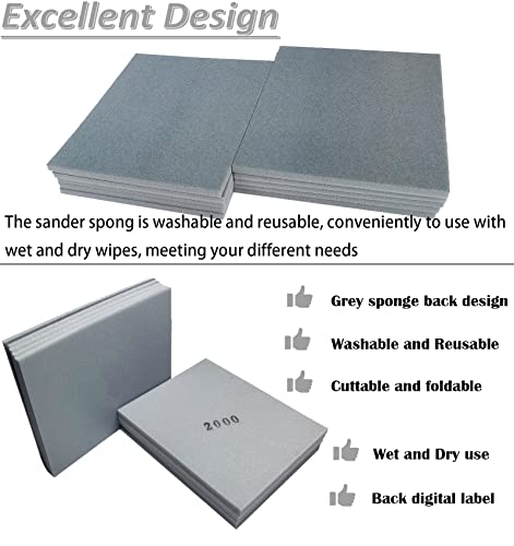 SACKORANGE 10 PCS 2000 Grit 4.5 x 5.5 Inch Sanding Sponge Set, Wet or Dry Hand Sanding Sponges Sheet, Flexible Soft Foam Sand Block for Drywall, Corner Contour, Metal Wood - Thumbnail 4