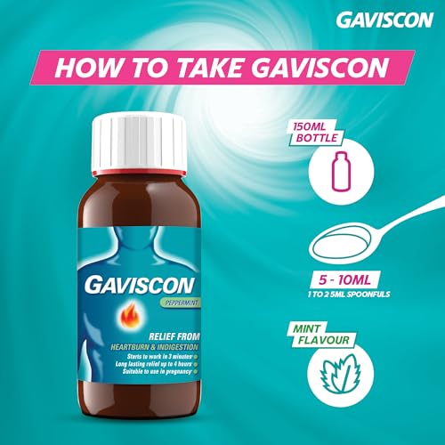 Image of Gaviscon Peppermint Liquid Antacid 150 ml | Quick and Lasting Relief from Acidity, Gas, Bloating, Heartburn and Indigestion | World's No. 1 Antacid Brand