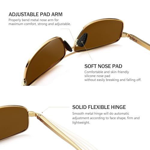 SUNGAIT Ultra Lightweight Rectangular Polarized Sunglasses Men UV400 Protection (Gold Frame Brown Lens, 62) Metal Frame SGT458 JKC-CA — view 4