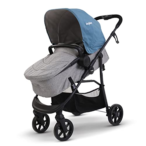 Image of Baybee Convertible Baby Stroller Pram for Newborn to Toddler (0-3 Years) | Reversible Bassinet Seat, Adjustable Canopy & Recline, 5-Point Safety Harness, Foldable Baby Stroller for Boys & Girls (Blue)