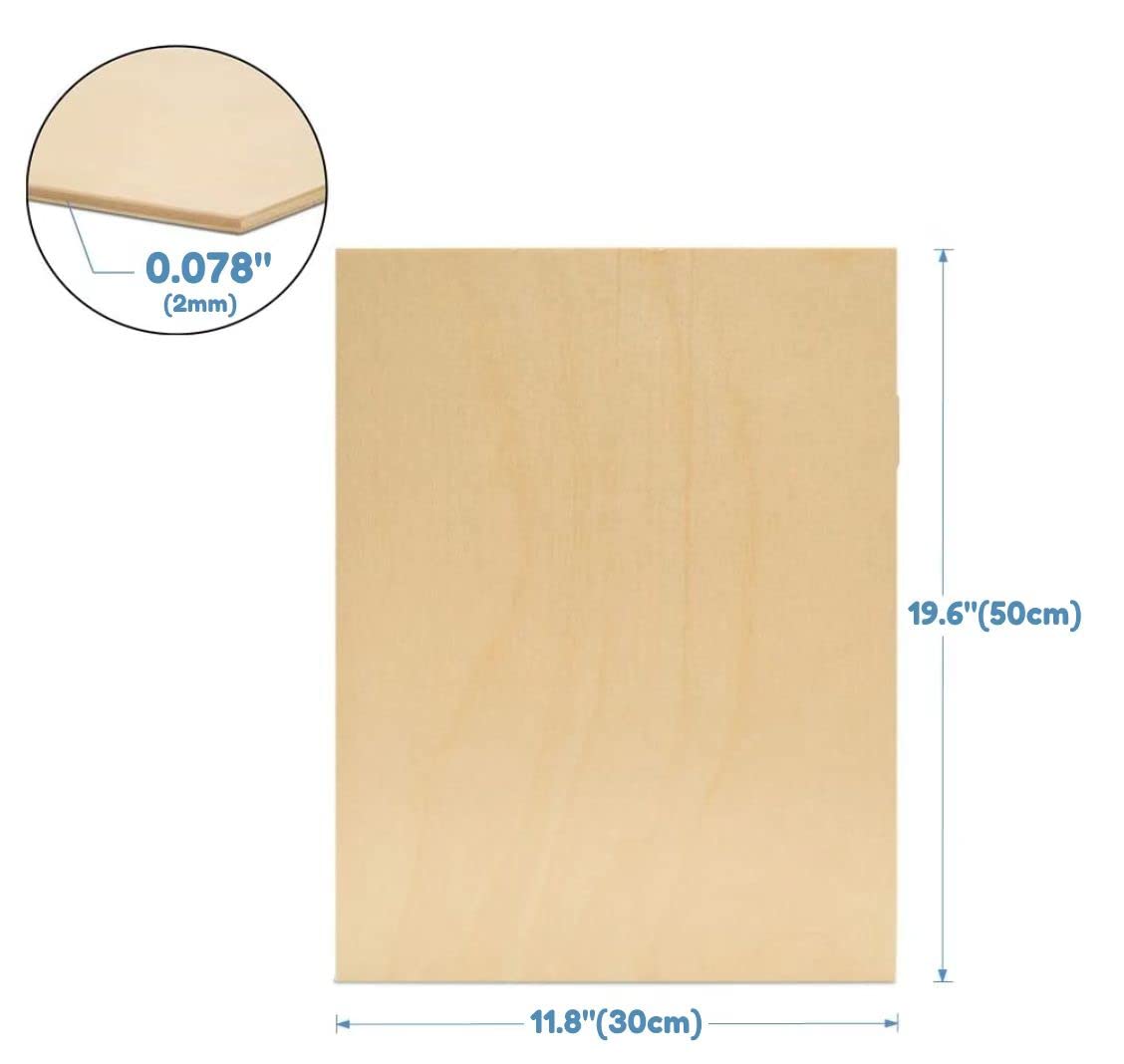 Plywood Board 12PCS 2MM 1/8 x 12x 20 inch Basswood Sheets Thin Wood Sheets Perfect for Arts Crafts School Projects and DIY Projects,Baltic Birch Sheets Perfect for Wood Burning - Image 2