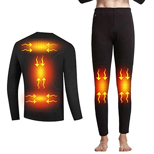 Samnuerly Heated Underwear Set USB Electric Heating Thermal Shirt And Warm Pants for Winter Cold Weather Base Layer Set (Black S)