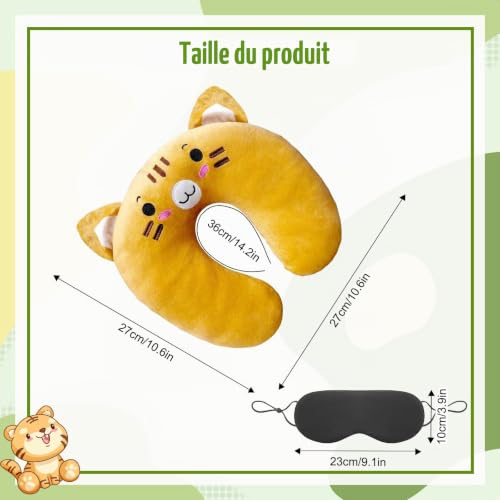 AYSYR Coussin de nuque, motif de dessin animé, avec masque pour les yeux de sommeil, coussin de voyage, doux et confortable, en forme de fraise, pour fille, coussin de nuque, pour voiture, avion, 27 × – vue 2