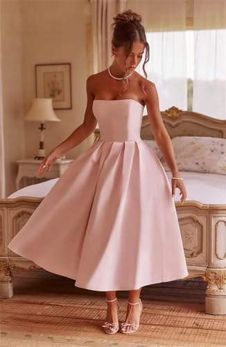 Strapless Satin Prom Homecoming Dresses Long 2025 A Line Birthday Party Dress Modest Formal Cocktail Evening Gala Gown4