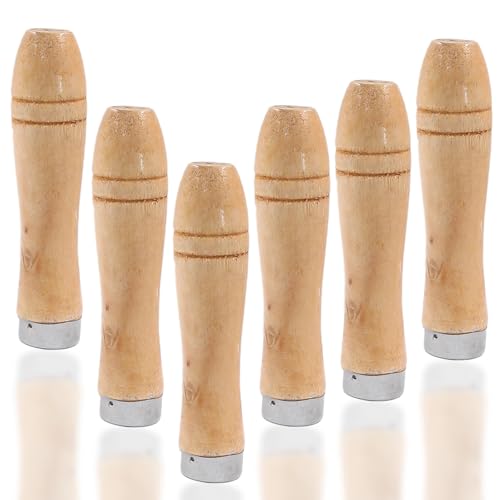 Luomorgo 6 Pcs Wooden File Handle with Metal Collars, Dia. 6mm Wood Handle for 10