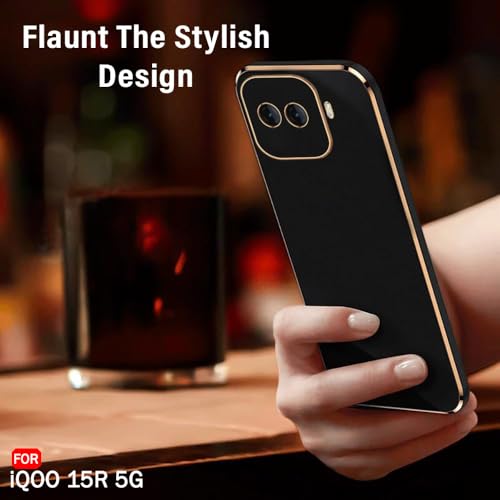 Image of TheGiftKart Luxurious Golden-Plated Back Cover Case for iQOO 15R 5G | Raised Lips for Camera & Screen Protection | Shockproof Design | Stylish Back Cover Case for iQOO 15R 5G (TPU, Black)