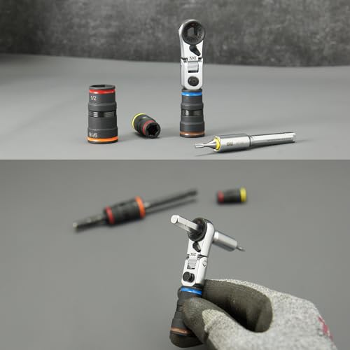 Image of 711L EDC Flex Head Ratchet Wrench with T-Handle, 1 /4 Inch Mini Ratchet Tool with Socket Extension and for Everyday Carry