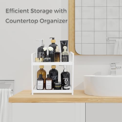 Douzi 2-stöckiges Badezimmer-Organizer-Regal, Make-up- und Toilettenartikel-Aufbewahrungsregal für Schlafzimmer, Küche und Waschbecken, Kosmetik-Organizer-Rack-Weiß