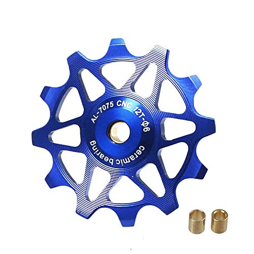 TEAMWILL Bike Ceramic Pulley Rear Derailleur 12T 14T Guide Bearing Jockey Wheel (12T Blue)