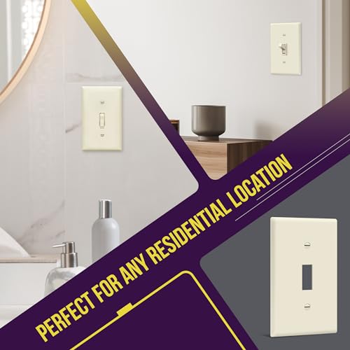Image of ENERLITES Toggle Switch Wall Plate, Gloss Finish, Size 1-Gang 4.50 inch x 2.76 inch, Unbreakable Polycarbonate Thermoplastic, 8811-LA, Light Almond, Standard