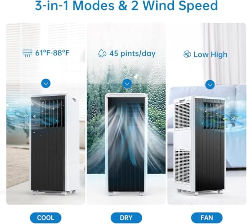 Image of Garvee 8K BTU Portable Air Conditioner, 3‑in‑1 Cooling, Dehumidifier & Fan | Covers Rooms Up to 350 Sq. ft., Remote Control and Window Kit Included, 24‑Hour Timer, Sleep Mode, White