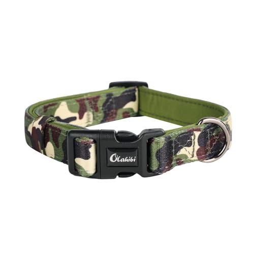 Olahibi Collier basique pour chien, sangle en polyester rembourrée avec néoprène doux, motif camouflage, pour petits chiens (S, camouflage)