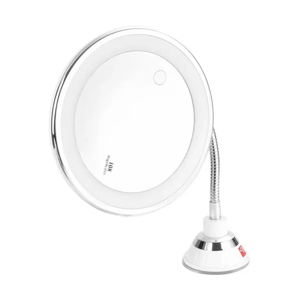 Jaywool Flexible Gooseneck Makeup Mirror with LED Light 10X Magnifying Mirror Suction Cup Bright Diffused Light and 360 Degree