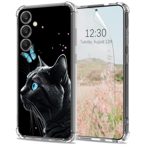 for Samsung Galaxy S25 5G Clear Case with Screen Protector 6.2" [Drop Protection] Cat Butterfly Design Slim Soft TPU Transparent [Anti-Scratch] [Non-Yellowing] Cute Phone Cover for Samsung S25 5G 2025
