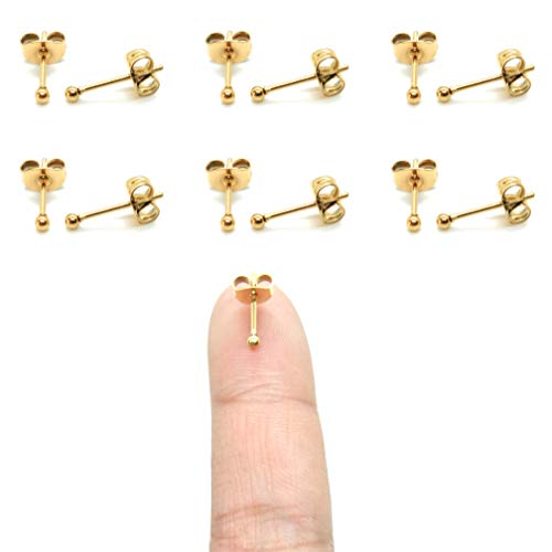 14K Gold Plating Tiny 2MM Dot Stud Earrings Mini 20G Cartilage Piercing Ear Studs Micro Ball Post Earrings for Women&Men…