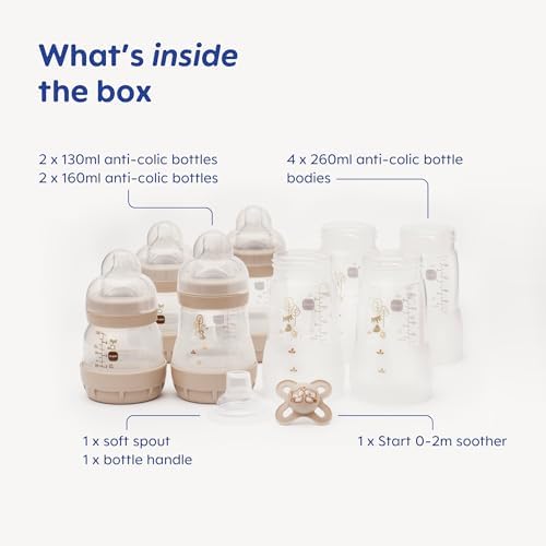 MAM Easy Start Anti-Colic Bottle Starter Set | Includes 4X Feeding Bottles and MAM Original Start 0-2 Month Soother | Self-Sterilising | Baby Gift Set of Newborn Essentials | White (Various Designs) - View 4