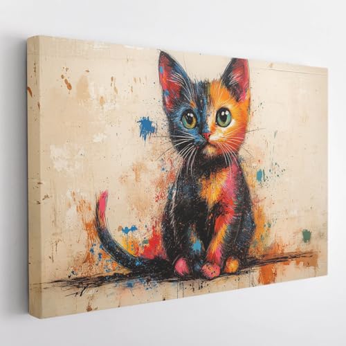 Cat canvas wall art-Abstract Animal Wall Art Posters for Nursery Decor Cute-Foldex-Cat- Canvas Print Picture Modern Abstract Paintings Artworks for Boys Girls Bedroom Decoration-I88NQ