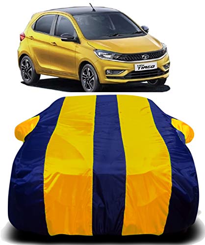 Image of Waterproof Car Cover with Ultra Surface Body Protection (Yellow Stripes) (Tiago 2020)