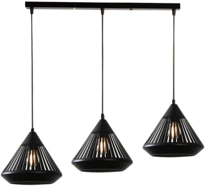 3-Lights Modern Iron Metal Light Industrial Retro Ceiling Hanging Lamps Creative Black Restaurant Droplight Kitchen Island E27 Edison Chandelier for Dining Living Room Lighting Flush Mou/Long Plate Ba