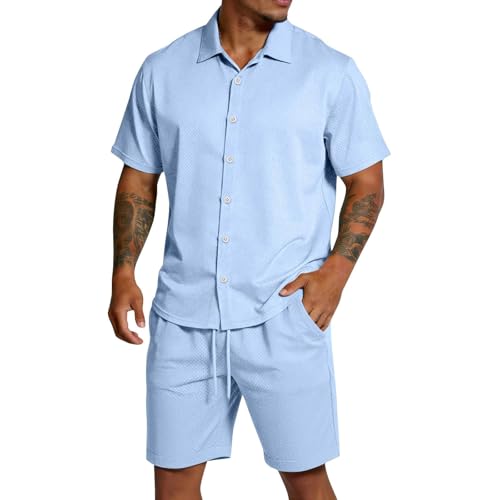 Ensemble homme short et manches courtes de plage deux pièces bleu clair taille XXL
