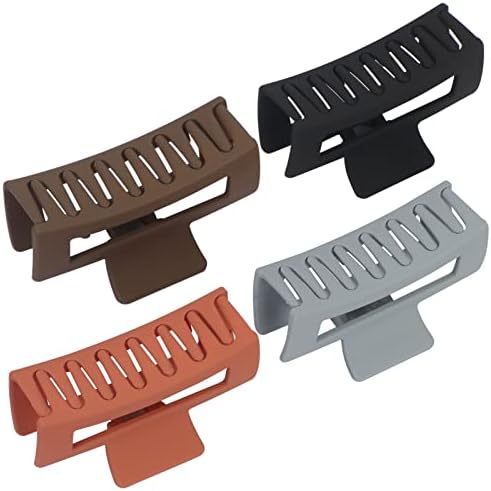 Songaa Hair Claw Clips for Women (4 PCS), 4.1 Inch Matte Big Claw Clips Strong Hold Non-Slip Barrettes Rectangular Hair Clips for Long Thin Thick Hair (Black,Grey,Orange,Coffee)