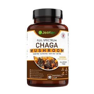 JeaKen Full Spectrum Chaga 4:1 Mushroom Extract Capsules – Enhances Immunity, Stamina, Energy – Supports Mental Focus, Stress Relief – 90 Allergen-Free Caps – Non-GMO Adaptogen Supplement